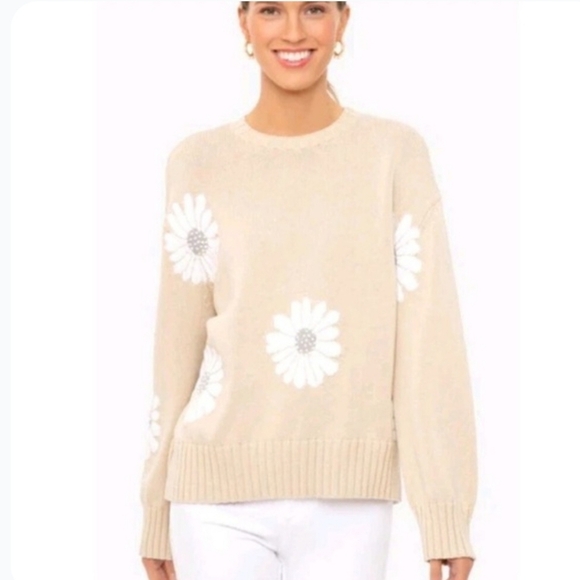 Tuckernuck Sweaters - Tuckernuck, Miss Daisy Sweater, Tan/White,  Size Medium